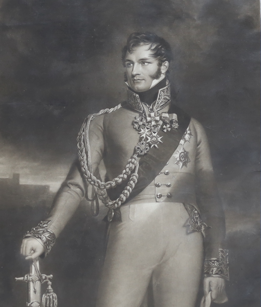 Henry Dawe after George Dawe R.A., mezzotint, 'Prince Leopold of Saxe Coburg. K.G.C.B..., circa 1817, visible sheet 53 x 38cm